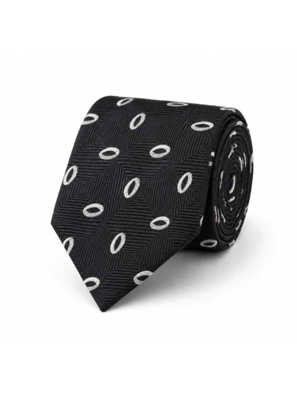 Hugo Boss Men’s Silk Tie Black White Geometric Oval Print Made in Italy - Picture 1 of 11